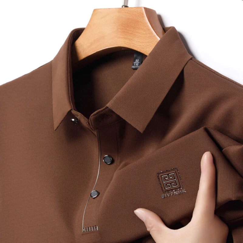 2024 Summer New Seamless T-shirt, Brown Men's Cool Golf, Business Casual Polo Shirt，Fashion Popular Lapel Short Sleeve