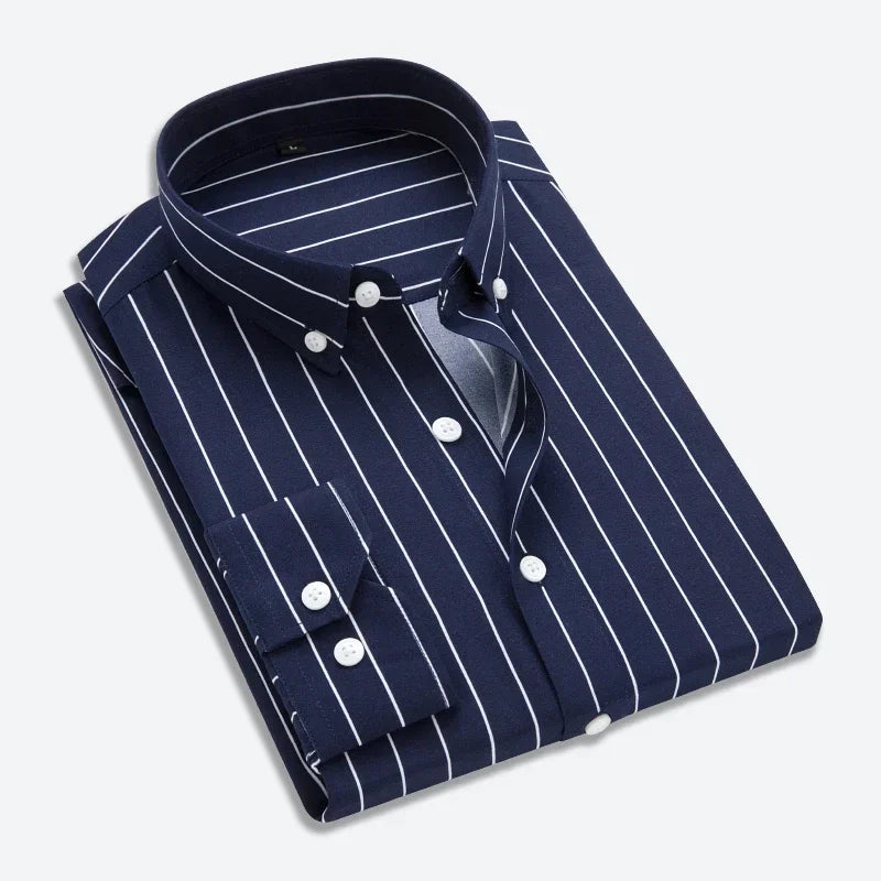 Men Striped Shirts Slim Fit Long Sleeves 2024 Spring summer thin Camisas De Hombre Korean Solid Casual Dress Shirts Men clothing - reetell