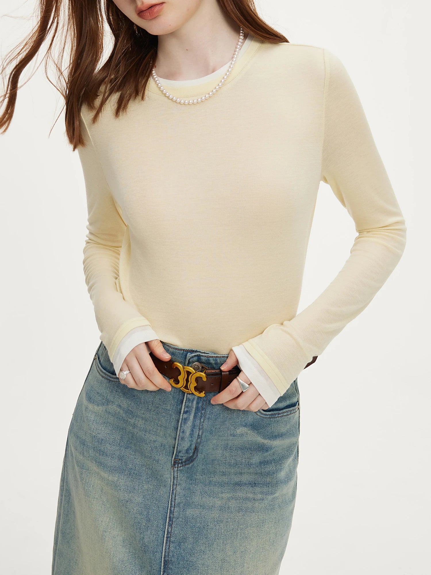 FSLE 19.1% Wool Women Long Sleeve Top Soft Thin Sweater For Women Slim Autumn Office Lady Pullover Wool Tops 24FS13096 - reetell