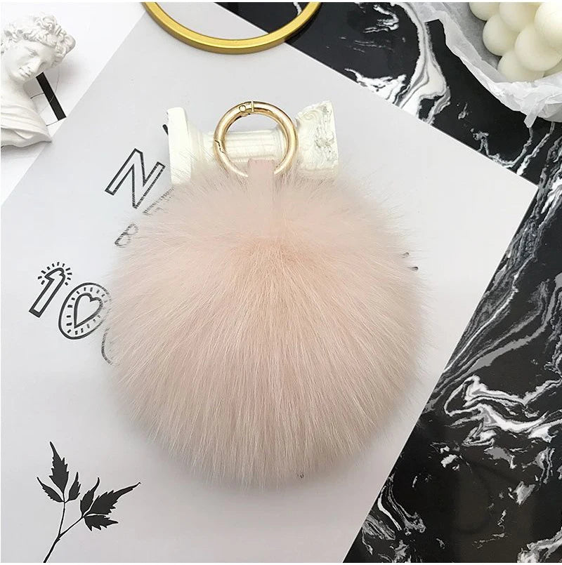 2024 Fluffy Real Fox Fur Ball Poms Keychain For Women Luxury Pompom Keyring Accessories Bag Decoration Emo Trinket Jewelry Gifts