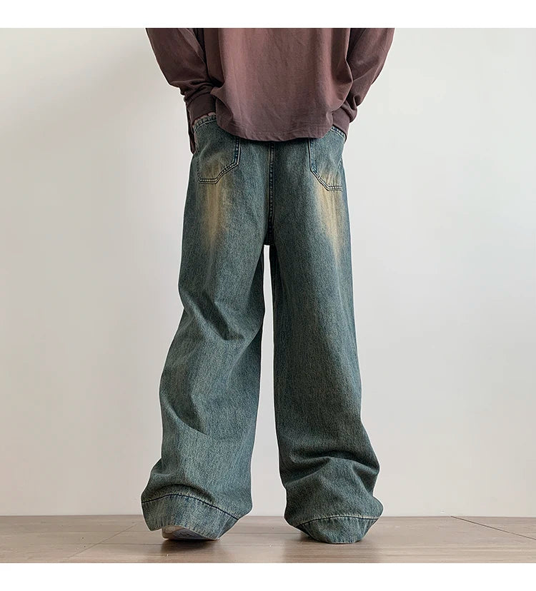 Distressed Vintage Blue Jeans Pants Men Wide-leg Denim Trousers Male Oversize Streetwear Fashion Casual Baggy Straight Jeans - reetell