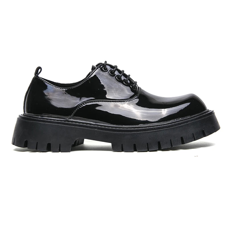 Men Casual Large Toe Original Black Platform Business Thick Bottom Dress Shoes Men Gentleman Outdoor Patent Leather Safety Shoes - reetell