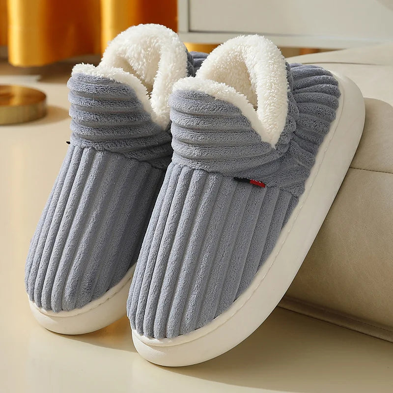 Bebealy Warm Winter Fur Men Slippers Indoor Fluffy Plush Men Shoes Outdoor Casual House Ankle Boots For Men Non-slip Soft Shoes