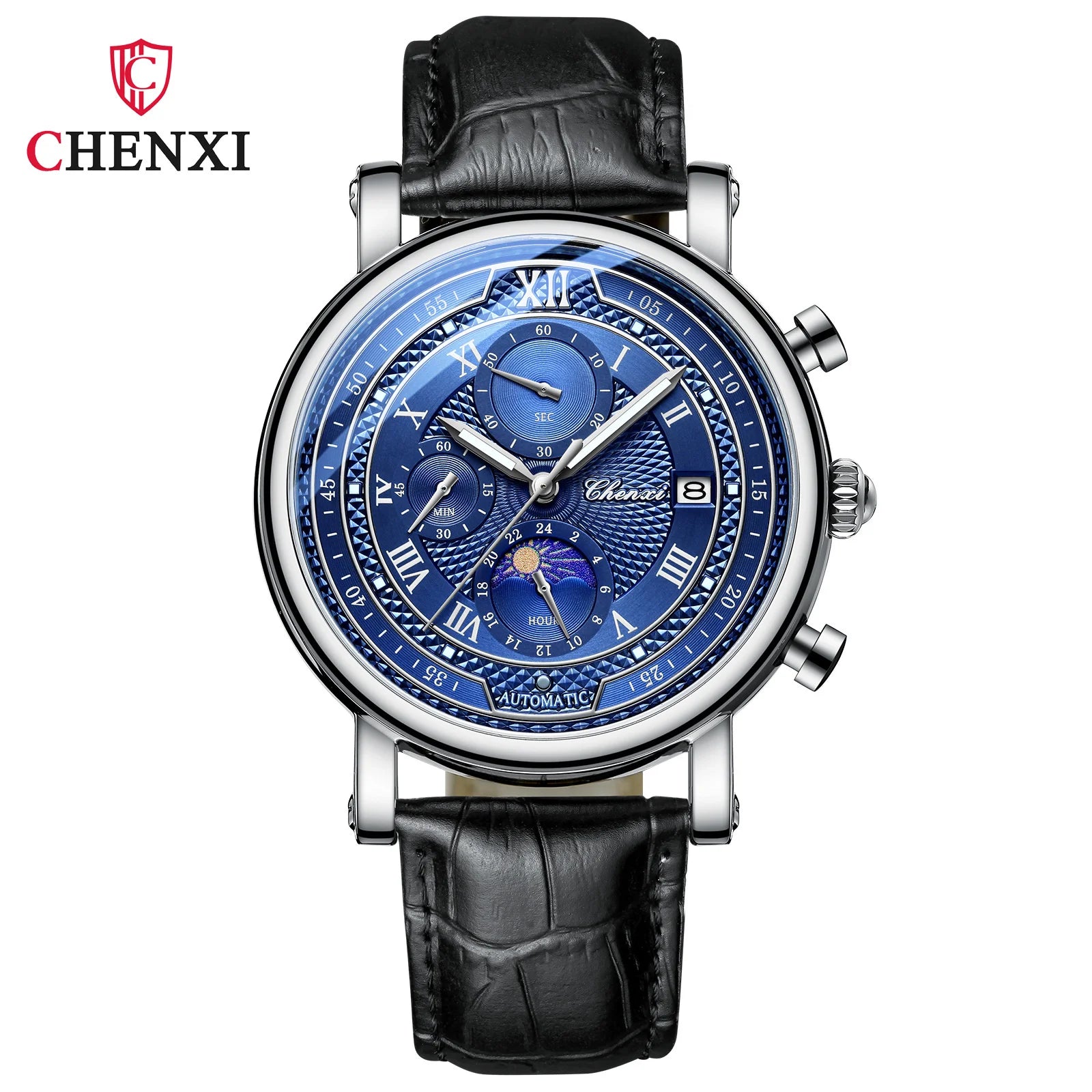 Chenxi 976 Leather Chronograph Date Men's Phase Of The Moon Timing Business Luminous Quartz Watch Relojes para hombres