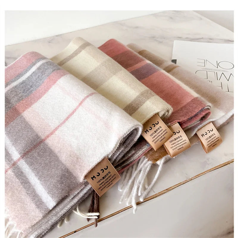 100% Wool Luxury Brands Classic England Style Women Scarf Fashion Stripe Plaid Scarves Tassel Shawls Pashmina Lady Wrap 32*180cm - reetell