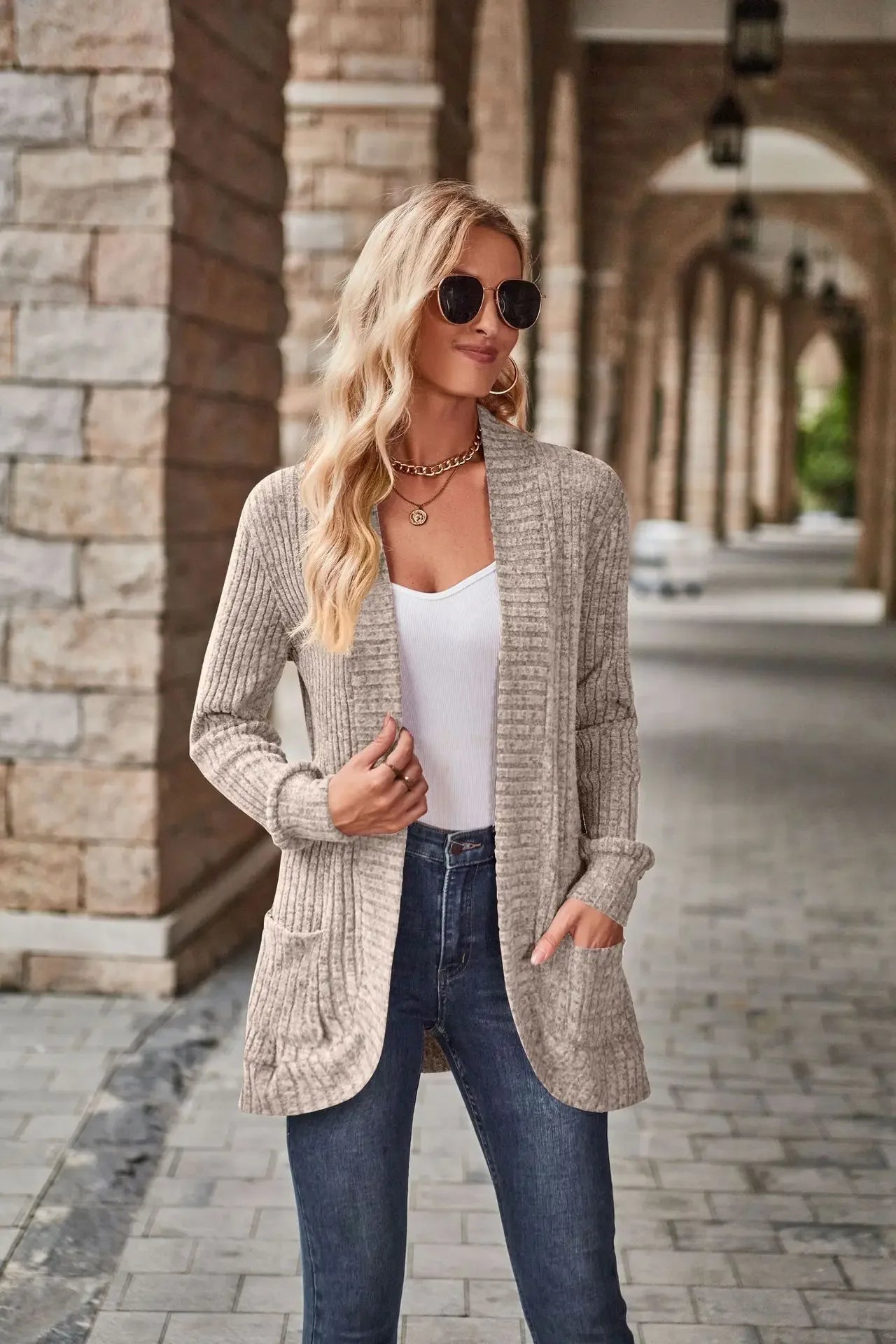 Women'S Spring And Autumn Solid Color Sweater Cardigan Fashion Pocket Cardigan Top Jacket Comfortable Soft Sweater Tienda Traf - reetell