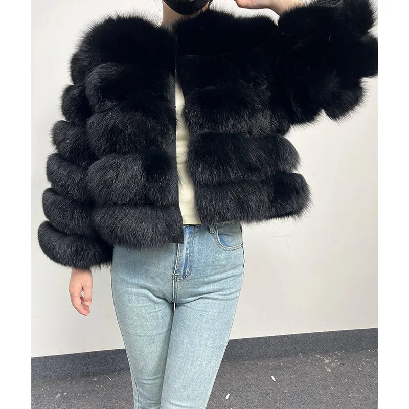 2024 Black Natural Real Fox Fur Coat Women Winter Warm Luxury Fur Jacket Detachable Long Sleeve Female Vest Furry clothing - reetell