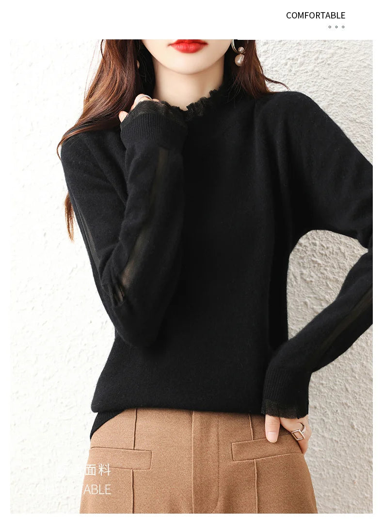 Lace collar Cashmere Elegant Women Sweater Knitted  Pullovers  Loose Soft Female Knitwear Jumper - reetell