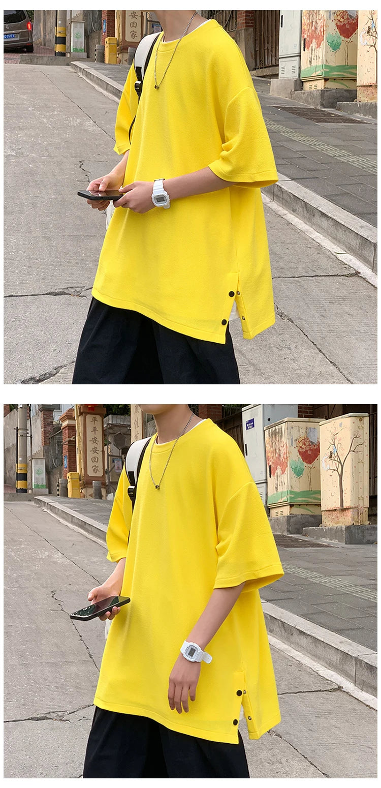 Plus Size 5XL-M Men's Side Slit T-shirt Solid Color t shirt Men Women Causal O-neck Basic Tshirt Male Oversized Tops 4 Colors - reetell