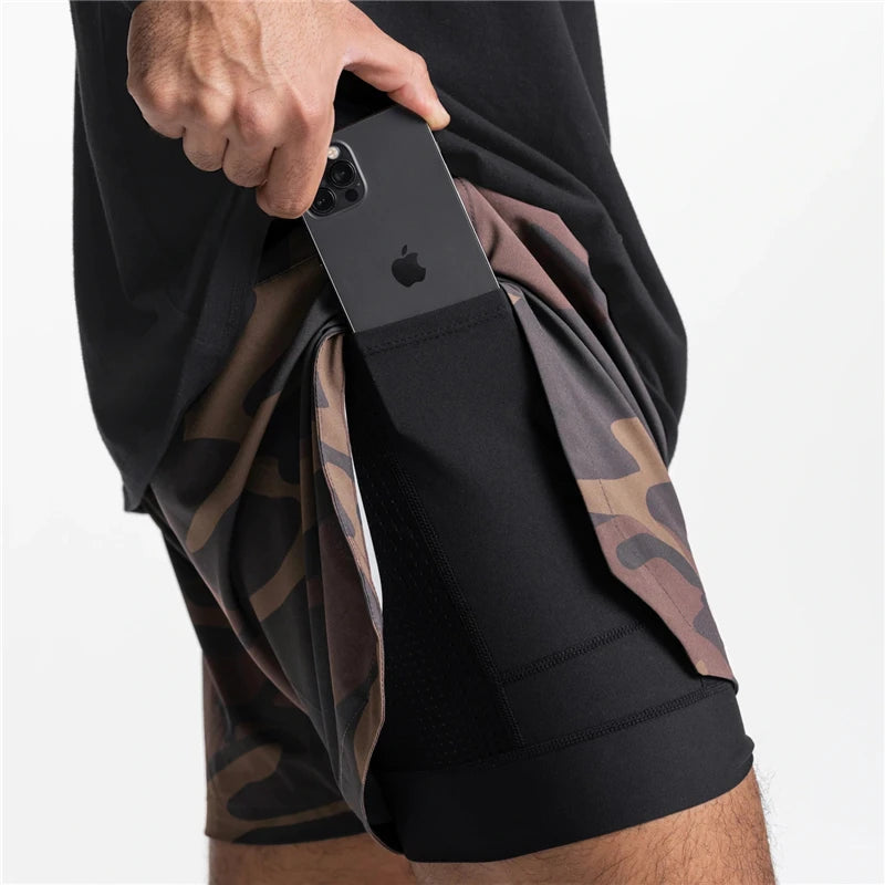 NEW 2024 Men's 2-in-1 Summer Running Shorts Breathable Quick-Dry Basketball Training Shorts Men Gym Fitness Exercise Short Pants - reetell