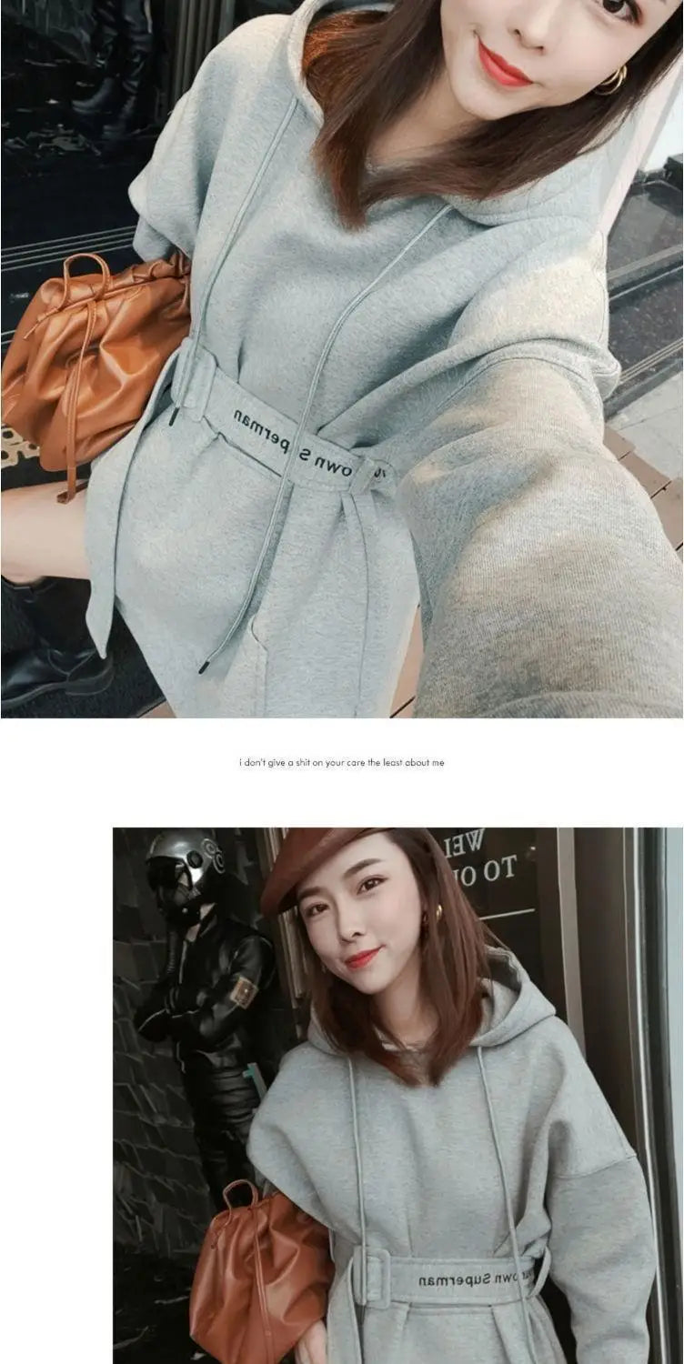 Grey Hoodies Long Loose Hooded Top Baggy Women's Sweatshirt Goth Winter Cold New in Woman Clothing Warm Designer 2000s Thick E S - reetell