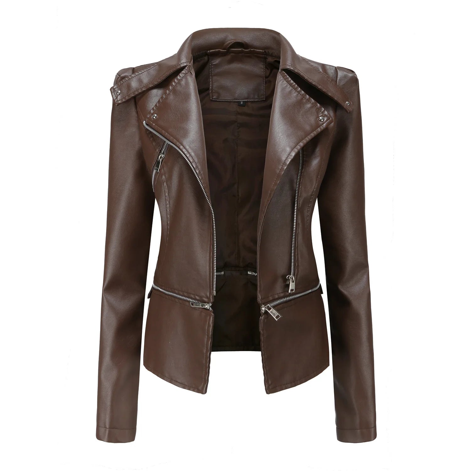 2024 Spring Autumn Women's Leather Jacket Female Detachable Hem Lapel Zipper Casual Coats Women's Locomotive Windbreaker