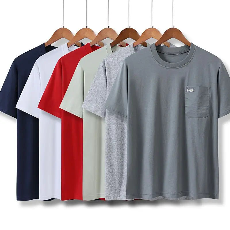 Summer New Cotton Men T-shirt O-neck Fashion Casual Basic Multicolor Pure Color T-shirts Male Pocket Tops Clothing Short Sleeve