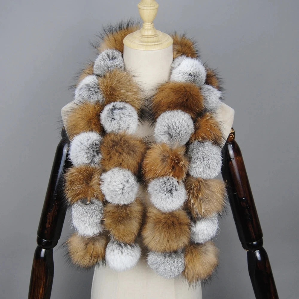 Luxury Brand Women Winter Natural Real Raccoon Fur Scarf Fashion Lady Warm Genuine Fox Fur Neckerchief Real Fox Fur Ring Scarves - reetell