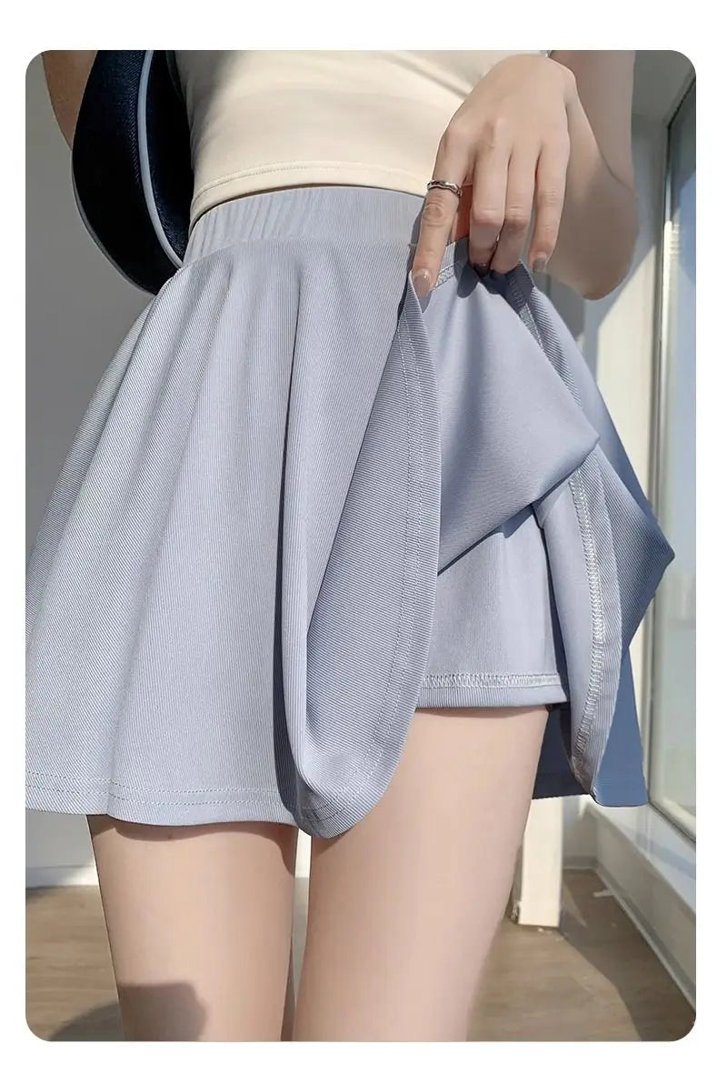 Yasuk Spring Summer Sporty Casual Slim Sport Shorts Pants Panty Dress Sweet Cool Girl Soft Ice Silk Pleated Skirt - reetell