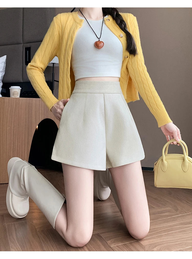 Fashion New Autumn Office Lady Womens Shorts Apricot Black Shorts Women High Waist Short Mujer Shorts for Women D28 - reetell