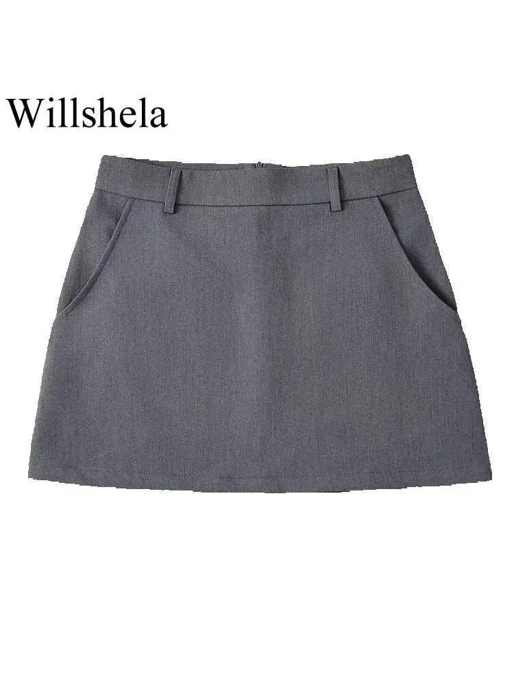 Willshela Women Fashion Solid Back Zipper A-Line Mini Skirt Vintage High Waist Female Chic Lady Skirts - reetell