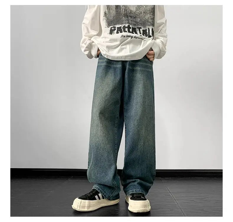 Jeans men Wide Leg Jeans Male Loose Straight Denim Pants 2024 Autumn Harajuku Vintage Blue Jean Trouser Streetwear Clothes - reetell