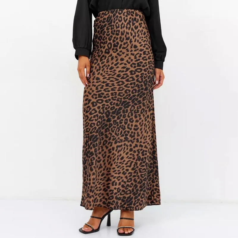 Sexy Leopard Print Long Skirts For Women 2024 Summer Fashion Vintage Women's Satin Maxi Skirt Female High Waist A-Line Skirt - reetell