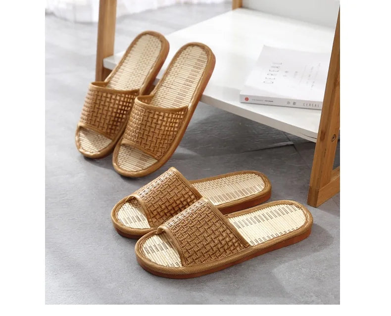 men women Bamboo rattan grass summer home lovers straw mat slippers indoor thickened softwood floor home sandals