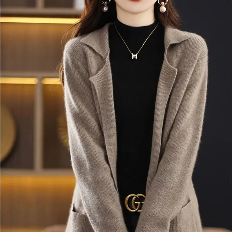 Limiguyue Wool Cashmere Sweater Long  Jacket Turn Down Collar Knit Cardigan Women Winter Autumn Soft Warm Knitwear Coat E329 - reetell