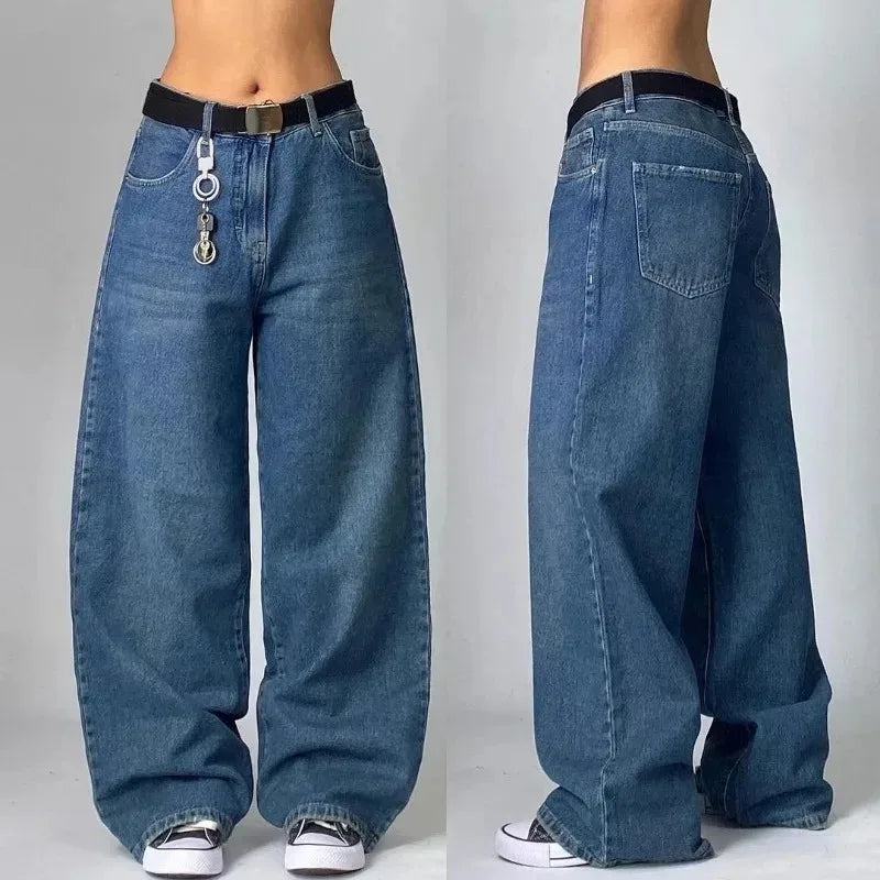 Streetwear American New Washed Light Blue Baggy Jeans Men And Women Y2K High Street Fashion Retro Punk High Waist Wide Trousers - reetell