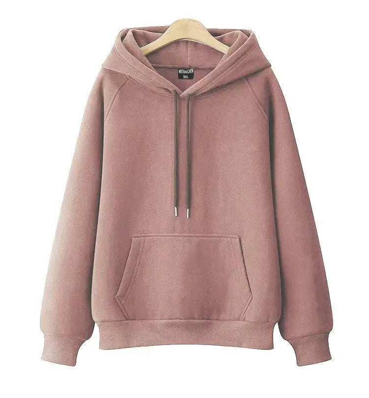 100 Cotton Double Layer Hat Raglan Sleeve Hoodies Sweatshirt Women New Solid Color Pullover Loose Spring Autumn Hooded Jacket - reetell