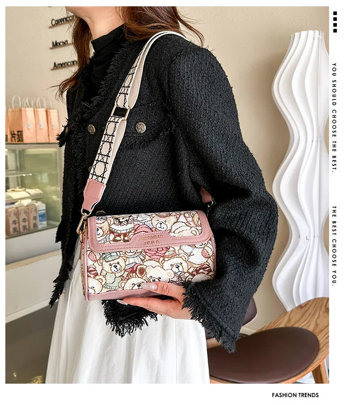 Casual Crossbody Bag Bear Pattern Stylish and Playful Handbags Women Bags Shoulder Hand Bags for Women Purses and Handbags ﻿