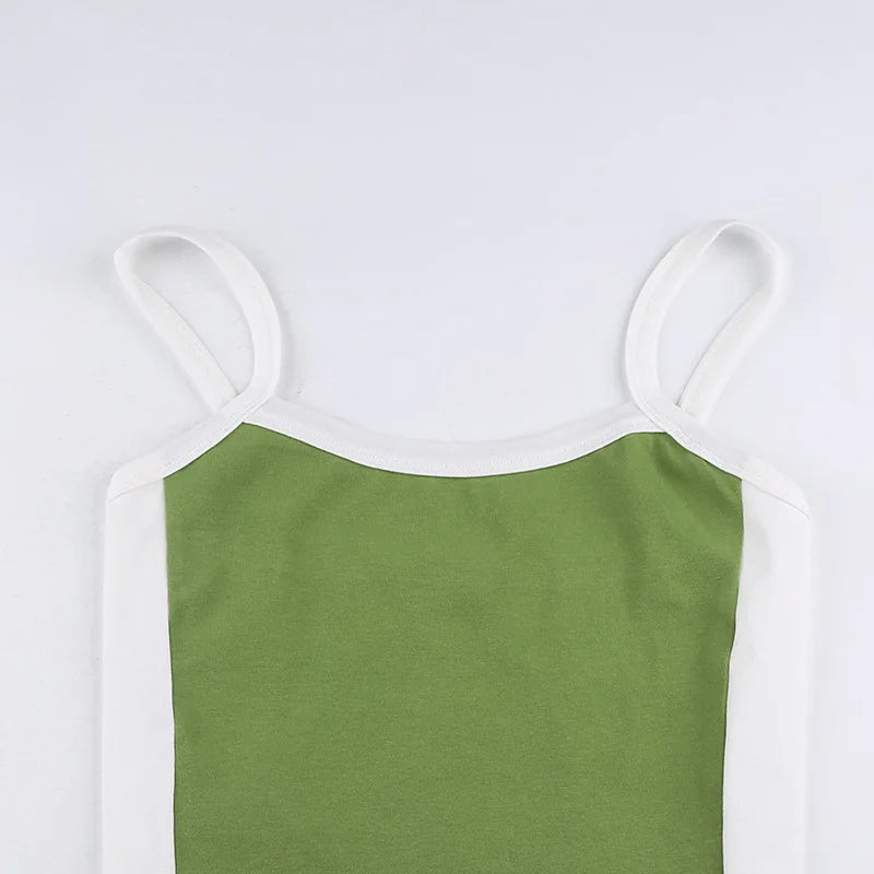 Sleeveless Knitted Crop Tops Green Sexy Basic Patchwork Summer Casual Cami Backless Y2k Vintage Tank Top Women - reetell