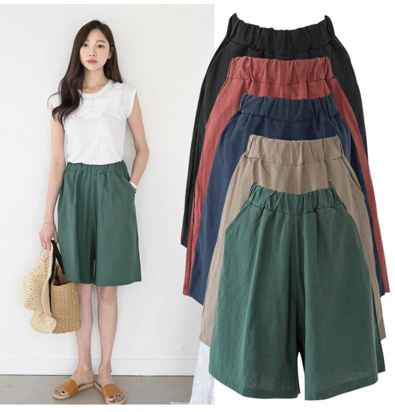 Women High Waisted Shorts Female Wide Leg Trousers With Pocket Oversized Summer Casual Clothing Office Lady Loose Short Pants - reetell