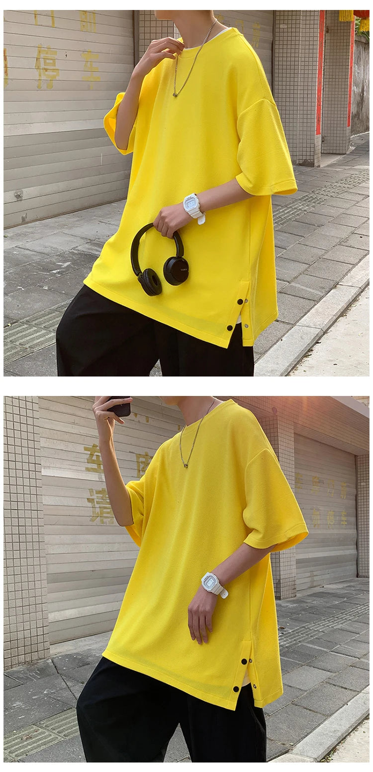 Plus Size 5XL-M Men's Side Slit T-shirt Solid Color t shirt Men Women Causal O-neck Basic Tshirt Male Oversized Tops 4 Colors - reetell