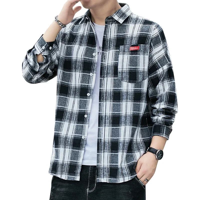 Autumn New Casual Men's Flannel Plaid Shirt Brand Male Business Office Red Black Checkered Long Sleeve Shirts Clothes