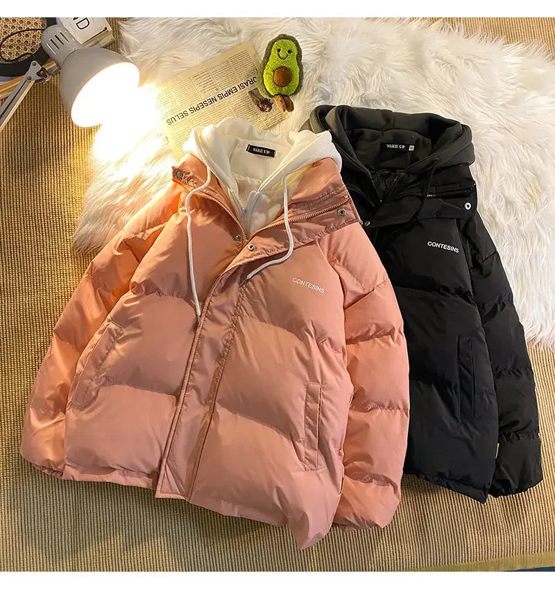 Korean fashion Version Winter Leisure Cotton Clothes Women Y2K Multi-functional Fake Two Pocket Zipper Down Jacket Thick Coat - reetell