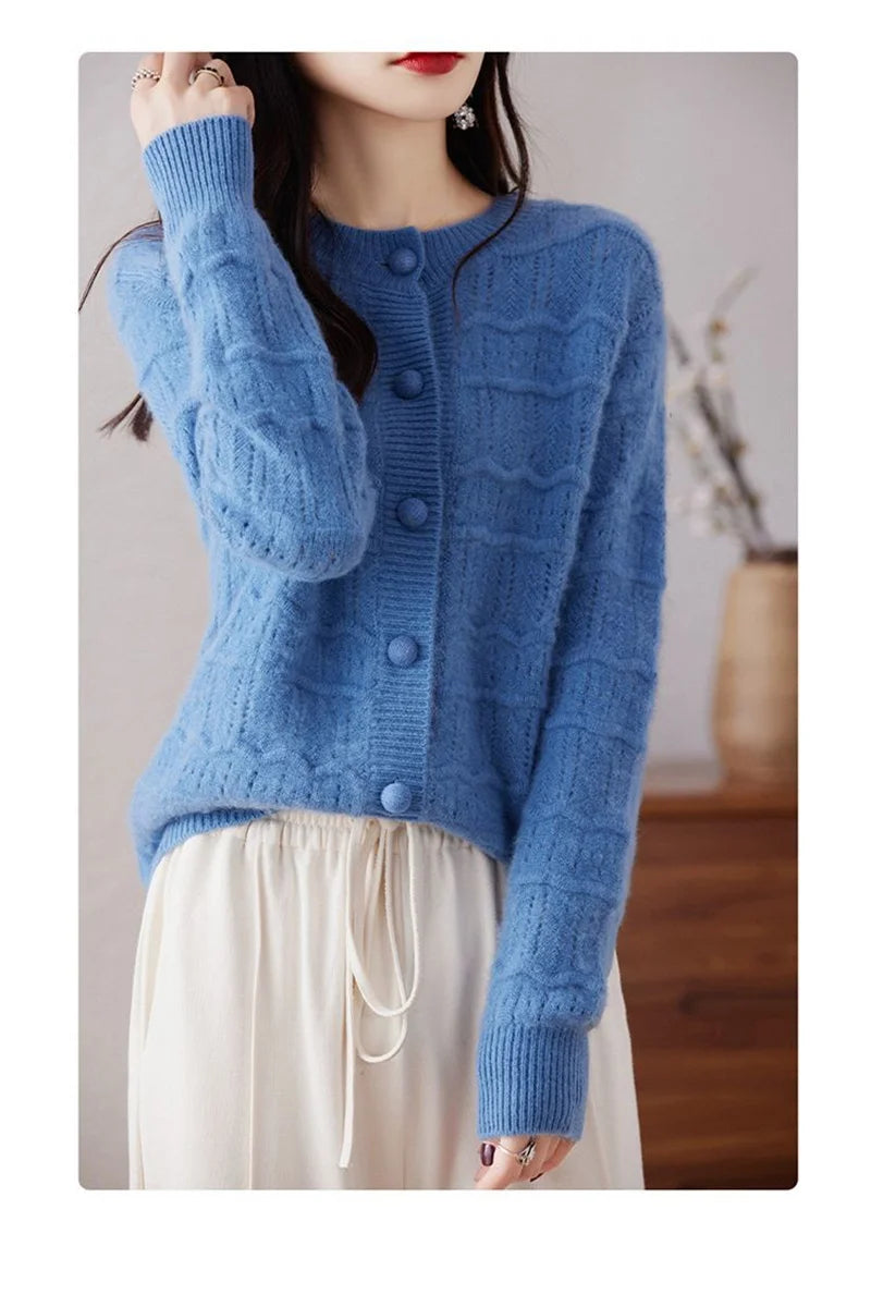 New Autumn And Winter Sweater Cardigan Jacket Women Fashion Sweet Wearing Solid Color Round Neck Sweater Top Bottoming Shirt - reetell