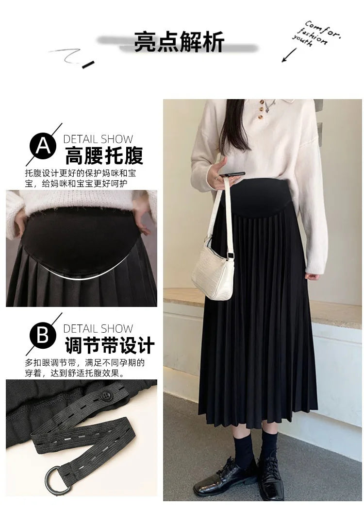 Maternity dress Pleated Thick Warm Maternity Skirts Elastic Waist Belly Casual Clothes for Pregnant Women Clothing Pregnancy