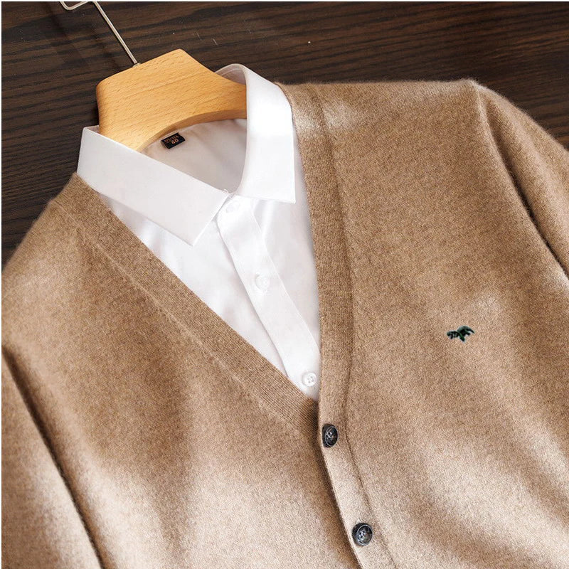 Cashmere Sweater Autumn Winter Warm Men's Casual Woollen Cardigan Sweater Thickened Solid Color V-neck Coat - reetell