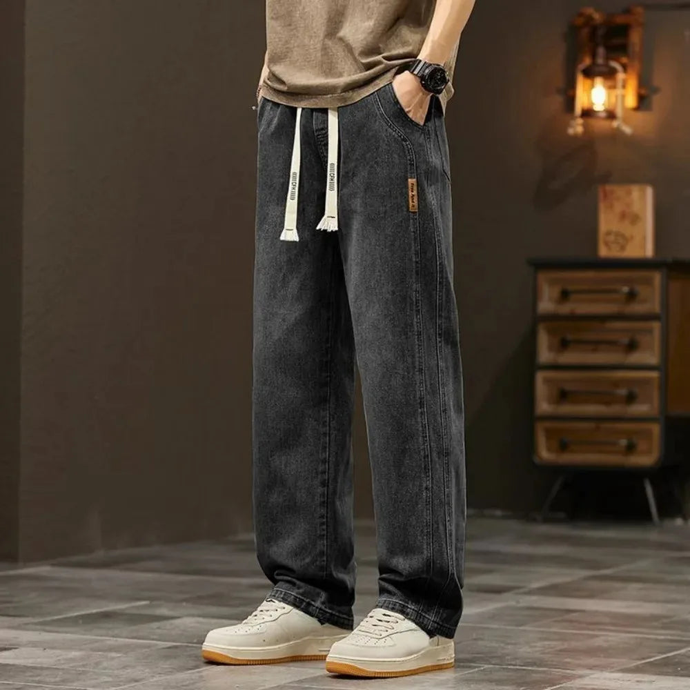 2024 Elastic loose straight jeans men wide legged denim men pants casual trousers Korean style men clothing  jeans pants man - reetell