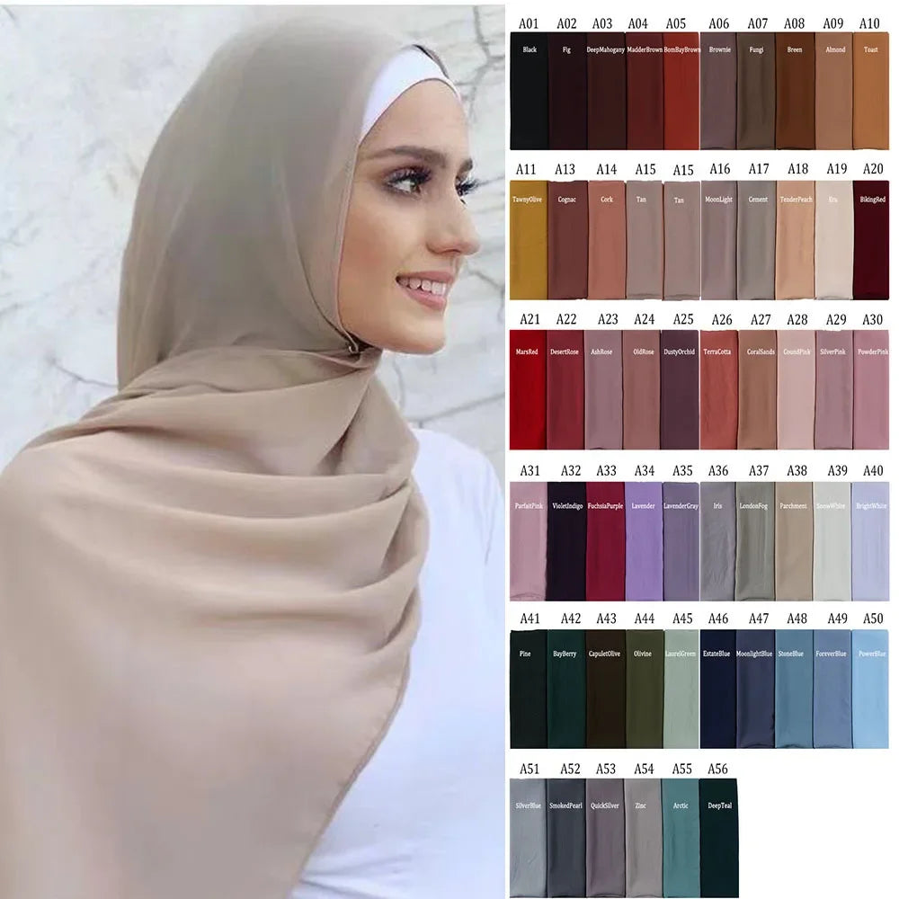 56 Colors Women Solid Color Chiffon Hijab Scarf Wrap Islamic Shawls Headband Muslim Hijabs  Headscarf Scarves - reetell