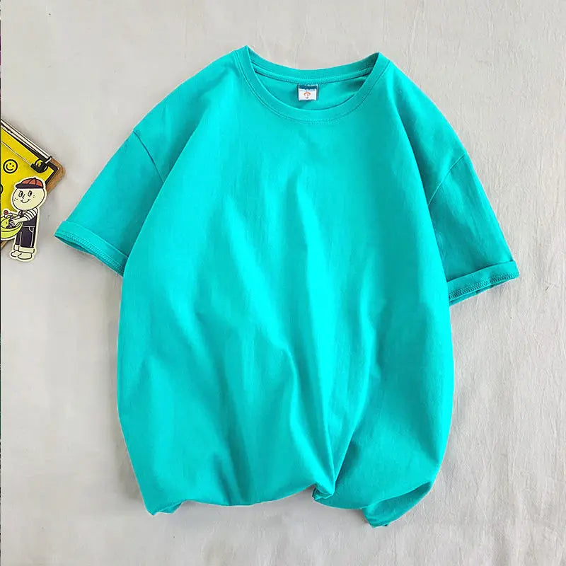 100% Cotton Half Sleeve Men Women Summer T-shirt Fashion Solid Color Simple O Neck Tops Loose Casual Basic Short-sleeved