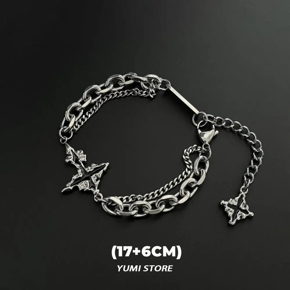 Retro Flame Cross Bracelet For Men Woman Hip Hop Titanium Steel Splice Chain Charm Unisex Jewelry Cool Kpop Luxury Accessories