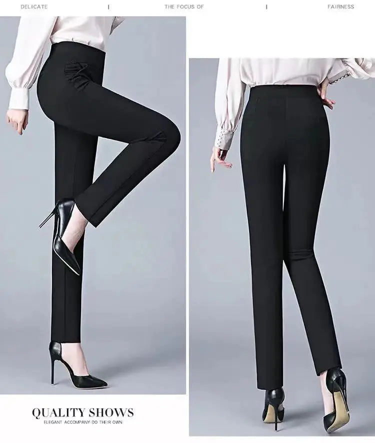 Office Lady Solid Big Size 6XL All-match Pencil Pants Spring Autumn Fashion Women Elastic High Waist Pockets Straight Trousers - reetell