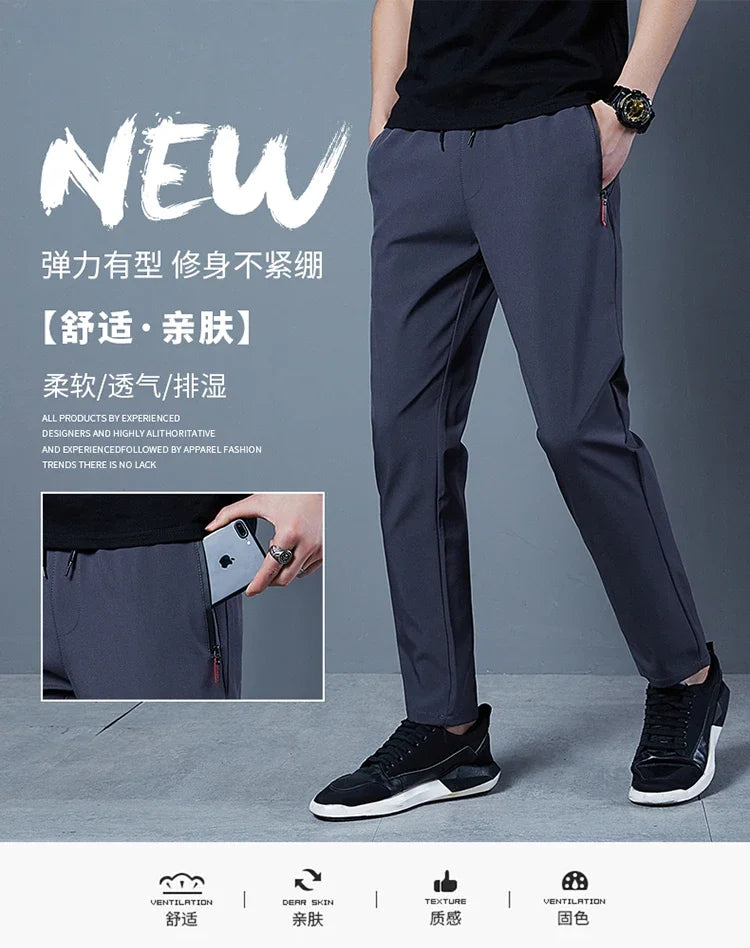 Men's Casual Pants Business Stretch Slim Fit Elastic Waist Jogger Korean Classic Blue Black Gray Male Brand Trousers - reetell