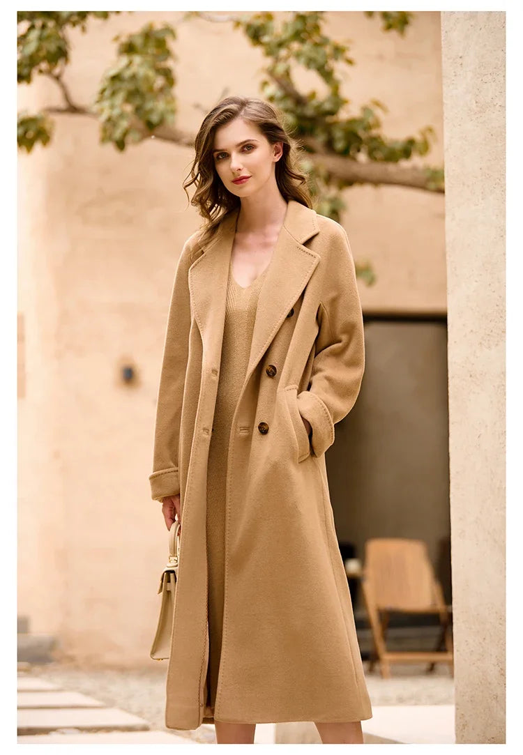 Women's Coat Double-sided 10% Cashmere 90% Wool Women's Long Coat Jacket, 2024 Winter New Long Cashmere Coat Women - reetell