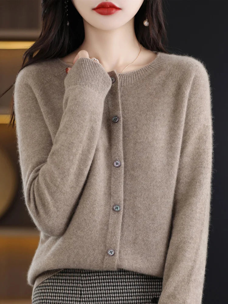 High Quality Round Neck Long Sleeve Cashmere 100% Merino Wool Pullover Women Sweater Coat Top - reetell