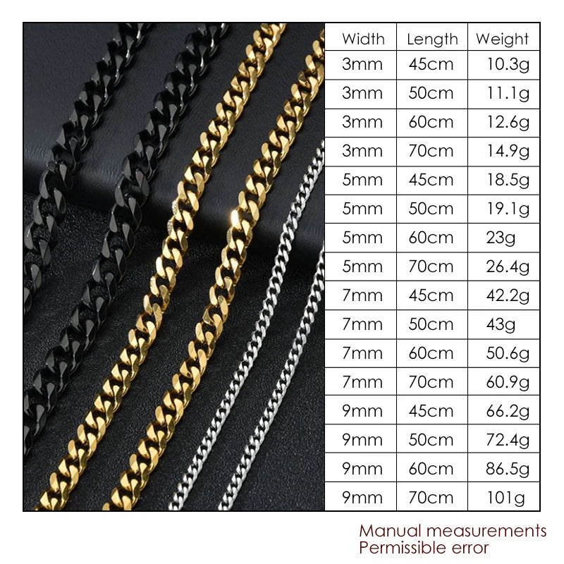 Hip Hop Width 3/5/7/9MM Cuban Link Stainless Steel Chains Necklace for Men Basic Simple Rapper's Choker on Neck Fashion Jewelry