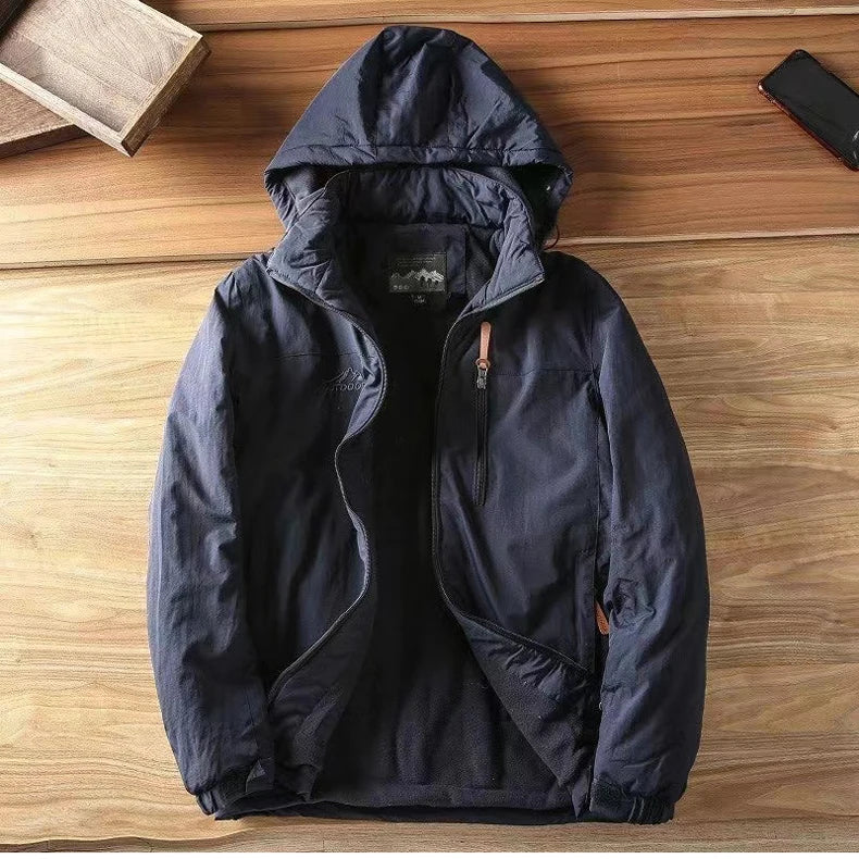 Waterproof Fleece Lined Warm Jacket Outdoor Hiking Trekking Jacket with Hood Spring Autumn Windbreaker Hooded Jacket Mens Coats - reetell