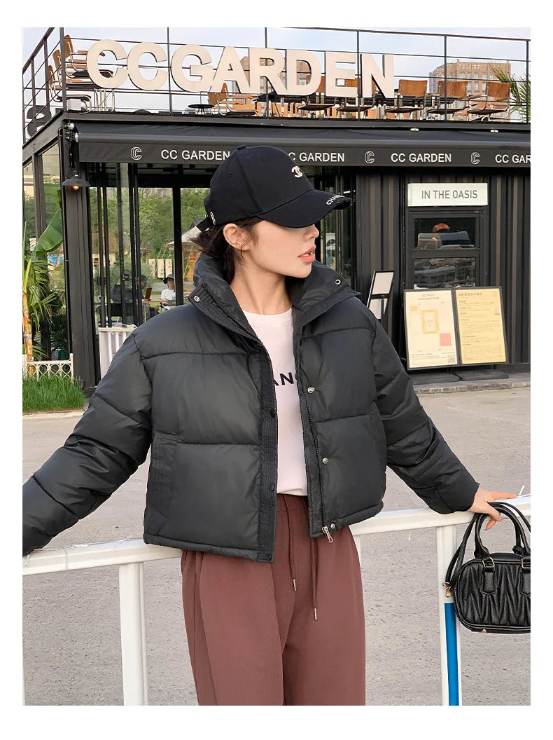 Winter Women Clothes Cropped Jackets Parkas Warm Stand Collar Cold Coat Zipper Puffer Jacket Korean Fashion Cotton-padded Jacket