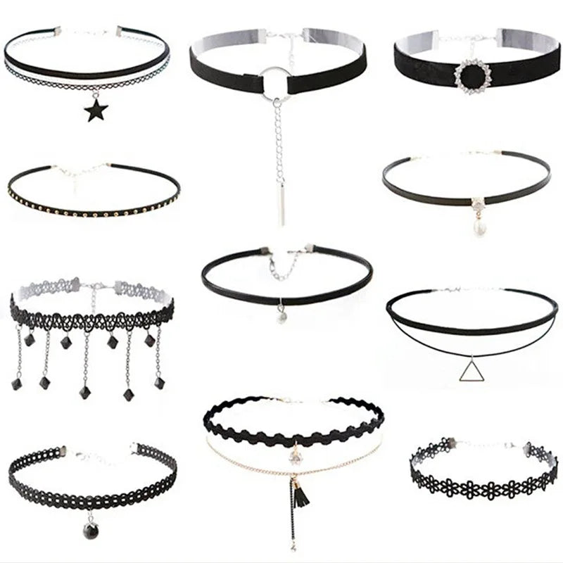 Chokers for Parties Beads Bow Flowers Circular Crown Pearl Tassels Gothic Sexy Lacy Lace Women Necklaces Neck Jewelry Girl Gift