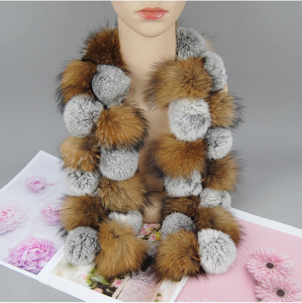 Luxury Brand Women Winter Natural Real Raccoon Fur Scarf Fashion Lady Warm Genuine Fox Fur Neckerchief Real Fox Fur Ring Scarves - reetell