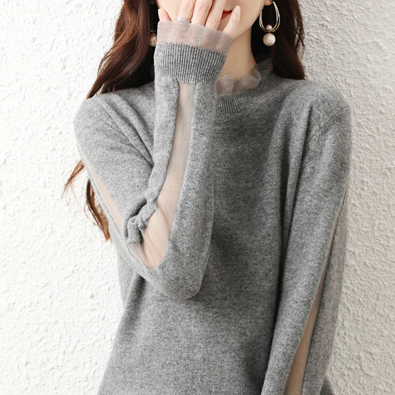 Lace collar Cashmere Elegant Women Sweater Knitted  Pullovers  Loose Soft Female Knitwear Jumper - reetell